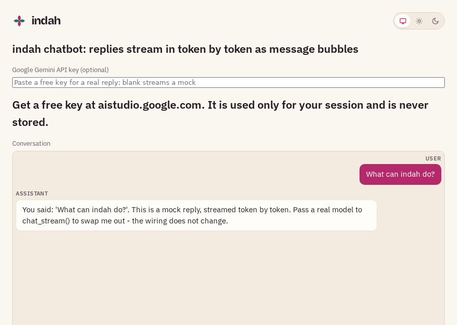 Streaming chatbot preview