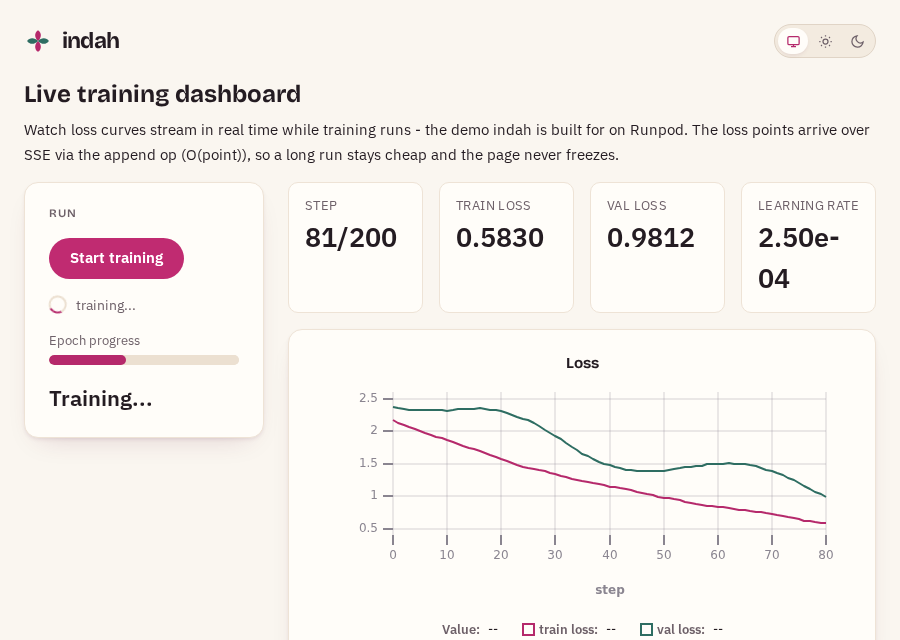 Live training dashboard preview